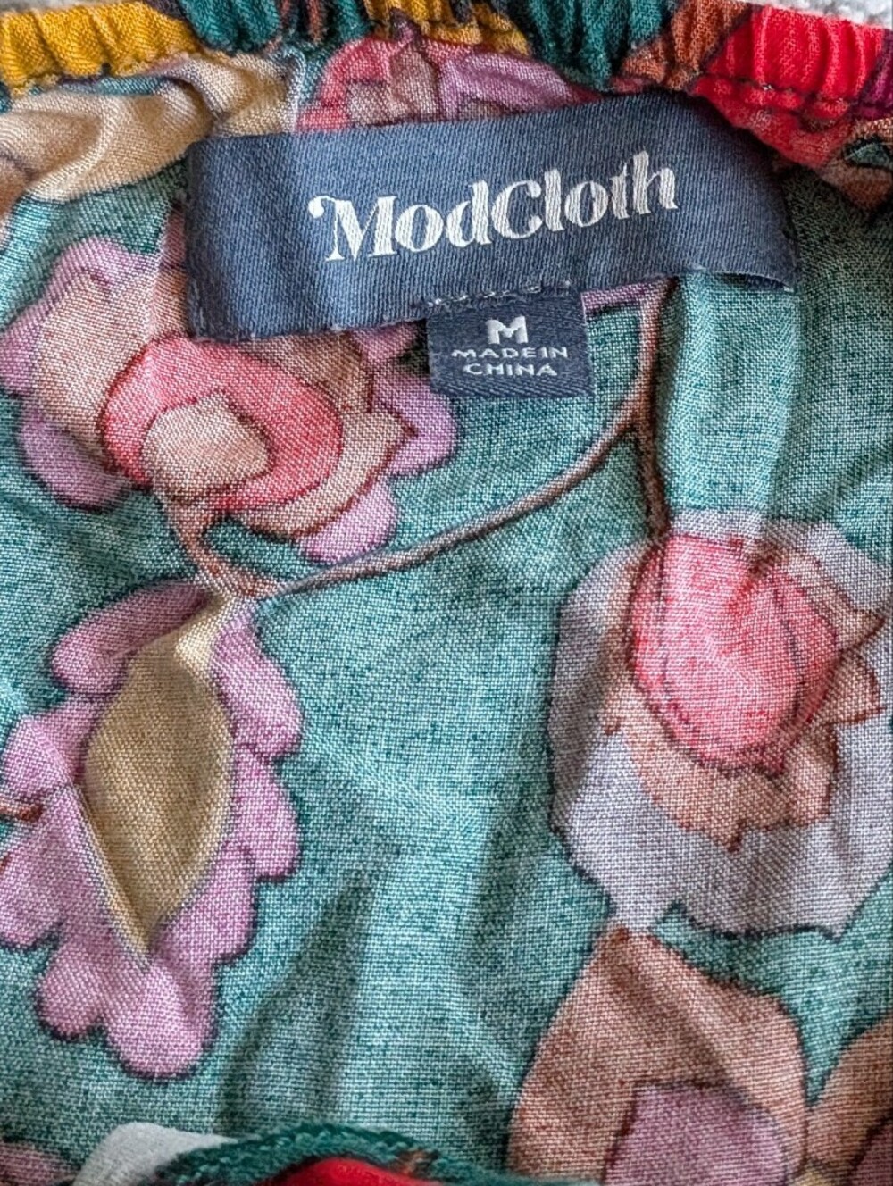 🌼B2G1🌼 Modcloth Teal Floral Tie-Waist Wide-Leg Jumpsuit NWOT - Picture 7 of 11